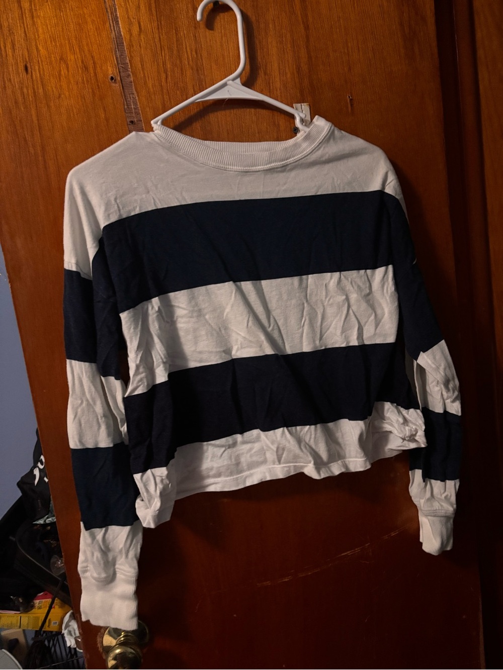 Kohl’s SO Navy and White Striped Crop Top